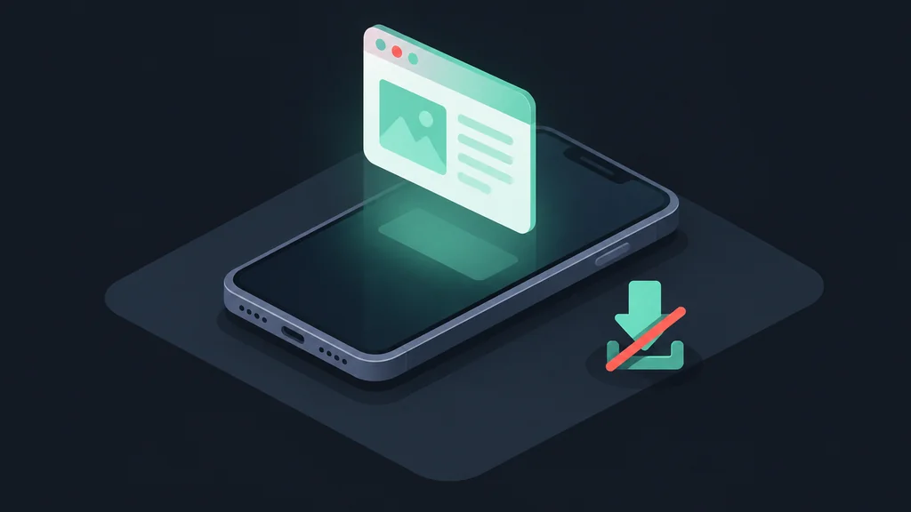 Smartphone with browser window and blocked download arrow