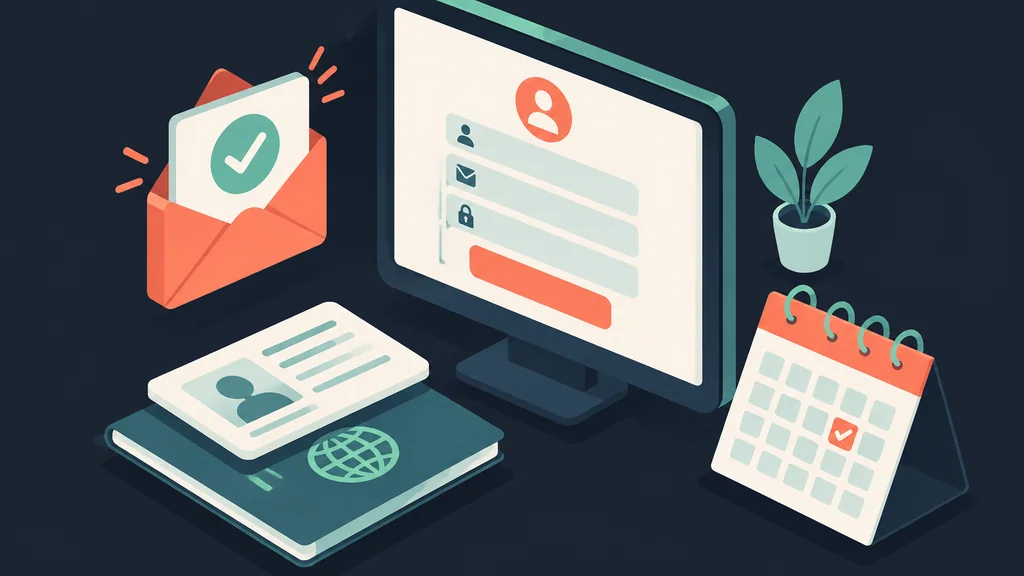Isometric scene of registration form, email, documents, calendar